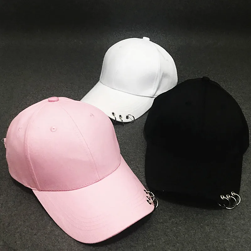 Korean Style Pin Iron Ring Baseball Cap men Ring Women Hip Hop Spring Summer Hat Multi-Functional Adjustable Cotton Sun Hat