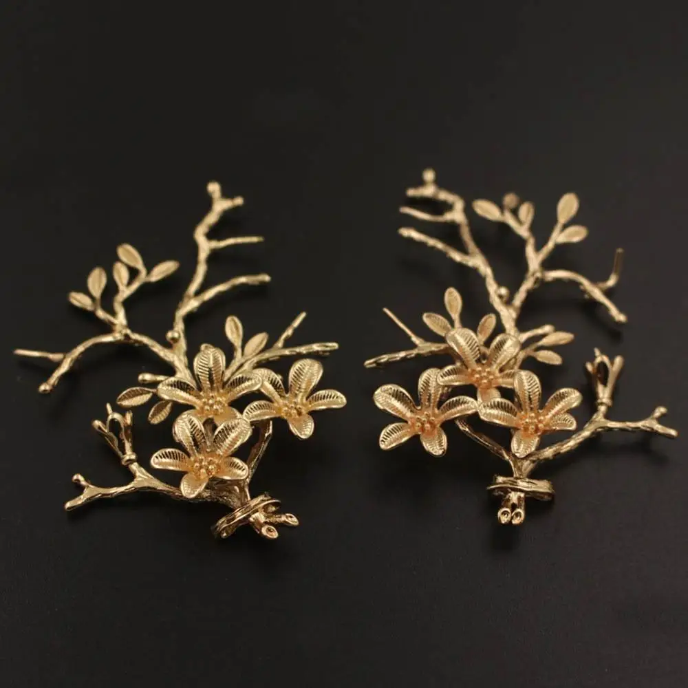 

6pairs Creepers Tree Leaf Vine Branch Flower Charms Quality Brass Metal Gold Color DIY Bride Wedding Hair Jewelry Accessories