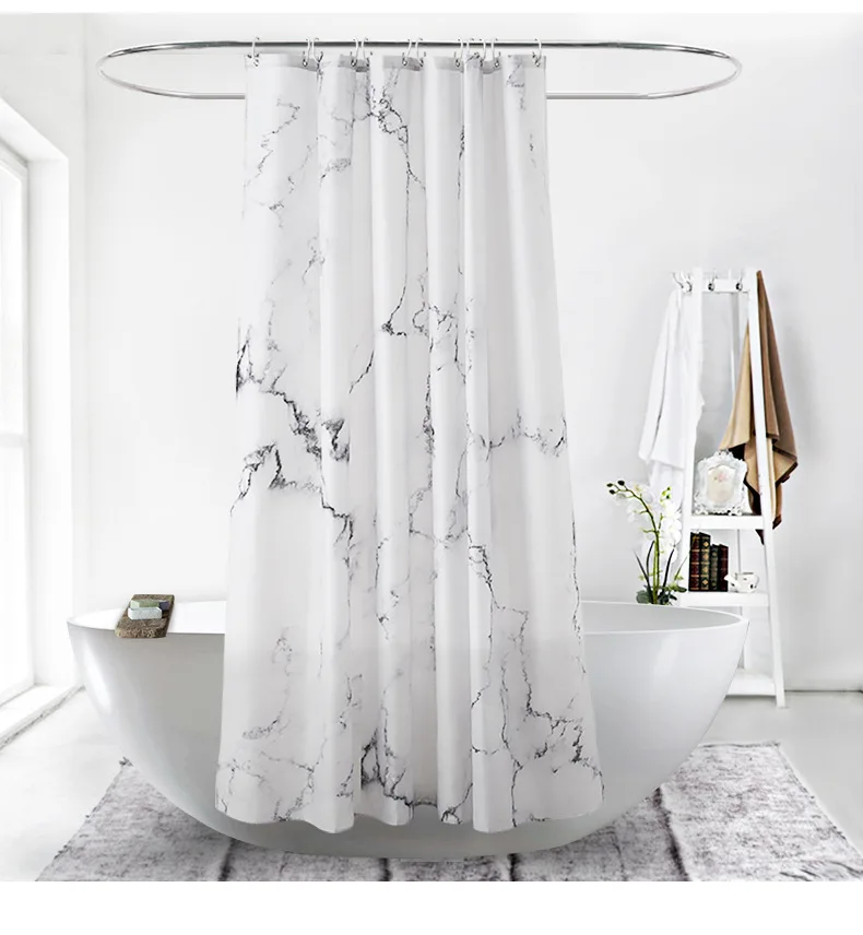 Marbling 3D Printing Shower Curtains Waterproof White Bathroom Curtain Simple Style Bathtub Screen Home Decor with 12 Hooks