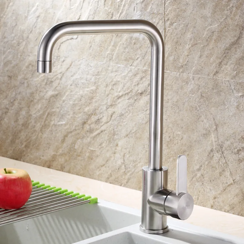 

304 Stainless Steel Sink Faucet Kitchen Hot and Cold Mixing Sink Faucet New 7-shaped Tube Rotatable Kitchen Sink Faucet