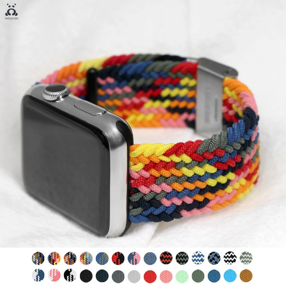 Woven single loop Apple Watch series strap 7 6 SE 5 4 3 stretchable with folding buckle camouflage strap adjustable for iWatch