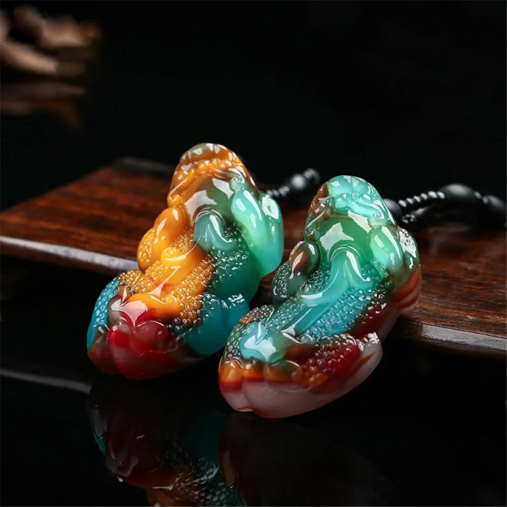 

New Style Xinjiang Natural Gobi Seven Color Jadeite Pixiu Pendant Chicken Blood Onyx Men and Women Lucky Pixiu Pendant Necklace