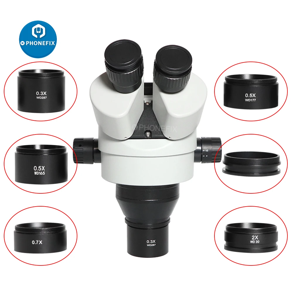 0.3X 0.5X 0.7X 1X  2.0X Auxiliary Objective Lens Thread M48mm For Industry Trinocular Stereo Zoom Microscope Barlow Glass Lens