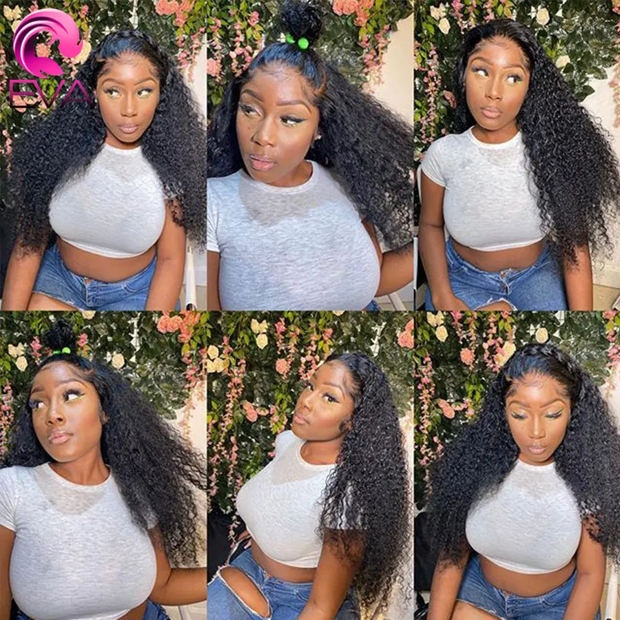 Eva Kinky Curly Lace Front Human Hair Wigs Brazilian 13x6 Lace Front Wig 180% Remy Hair Wig Pre Plucked Bleached Knots For Women