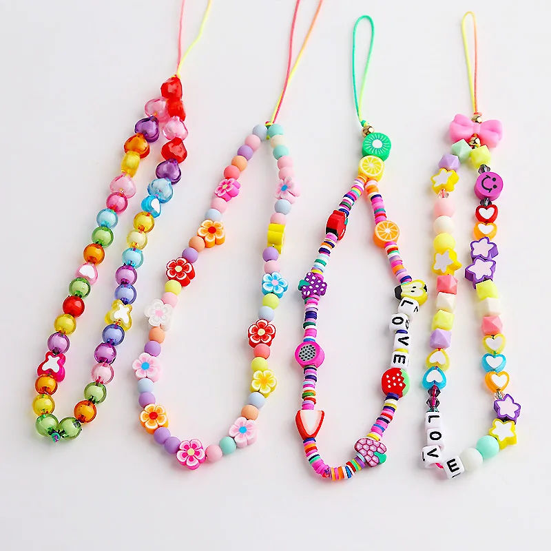 ORZTOON Boho Polymer Clay Mobile Phone Strap Women Colorful Star Letter Beads Phone Chain Fashion Jewelry 2021 New Party Gift