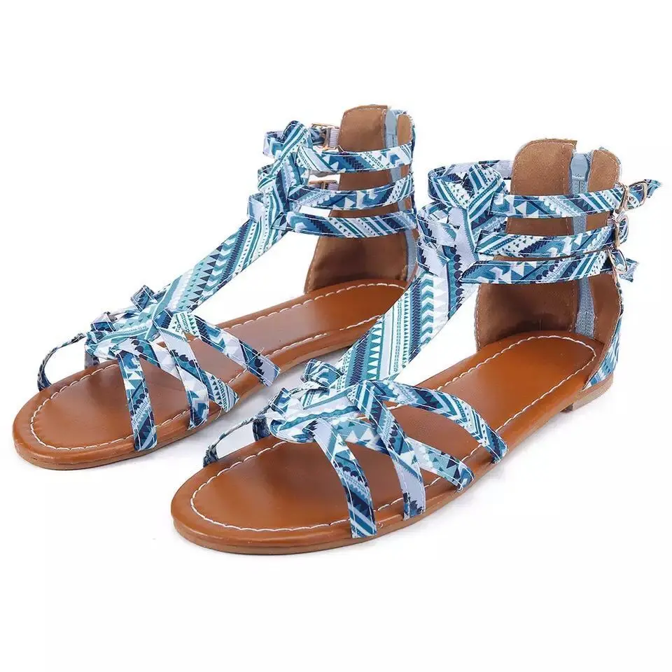 Women Casual Sandals Snake-print Leopard-print Designer Shoes Female Bohemia Colorful Summer Gladiator Flat Ankle Strap Sandals