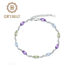 GEM'S BALLET Sky Blue Topaz Peridot Amethyst Mix Gemstone Bracelets&bangles Pure 925 Sterling Silver Fashion Jewelry For Women