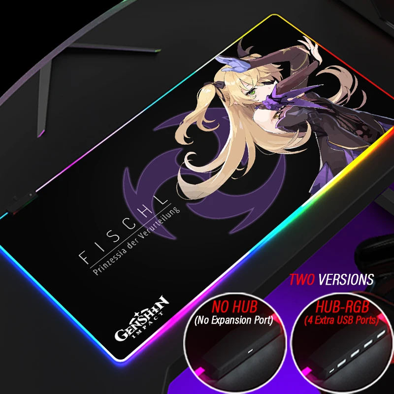 Anime DIY Waterproof Large Cute Mouse Pad Genshin Impact RGB Xiao Fischl Carpet Kawaii Gaming HUB 4 Port USB Kid Read-write Mat