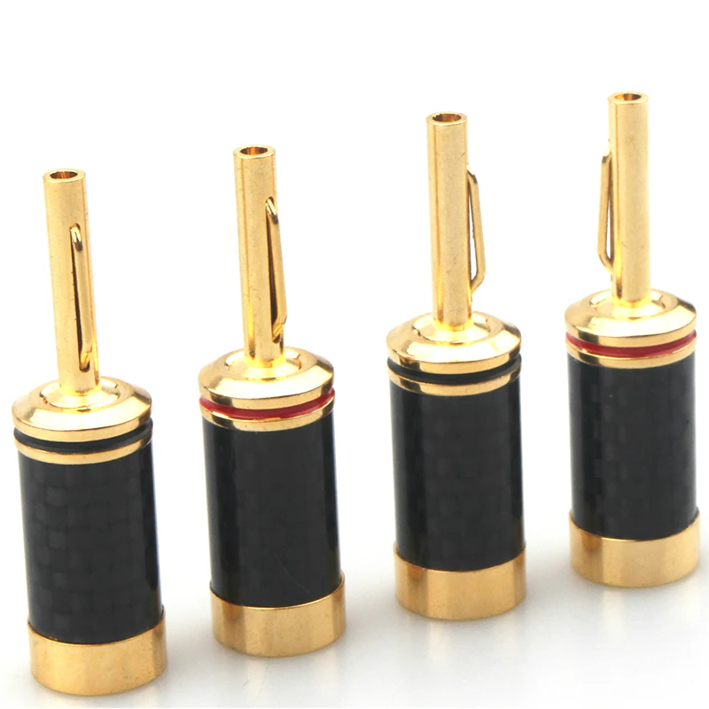 8Pcs Gold Plated Speaker cable Banana plug HiFi Audio Adapter  Carbon Fiber Banana Plug Free Welding Speaker Connector