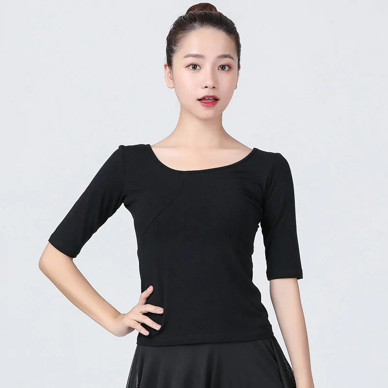 2021 New Dance Wear Short/middle Sleeve Top Modal Ballroom Modern Salsa Tango Samba Latin Training Shirts Female Adult Dancewear