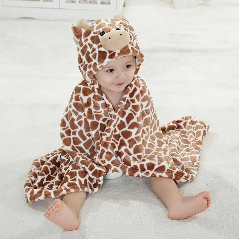 Flannel Kid Cow Infant Wrap Cloak Sleep Robes Hooded For Boys Girls Children Warm Babe Animal Sleeping Cartoon Embrace Pajamas