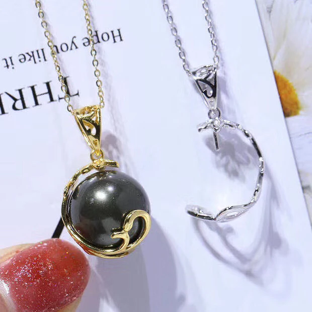 

Moon 925 Sterling Silver Pendant Mountings Base Findings Jewelry Parts Fittings Accessories for Pearls Stones Beads Coral Agate