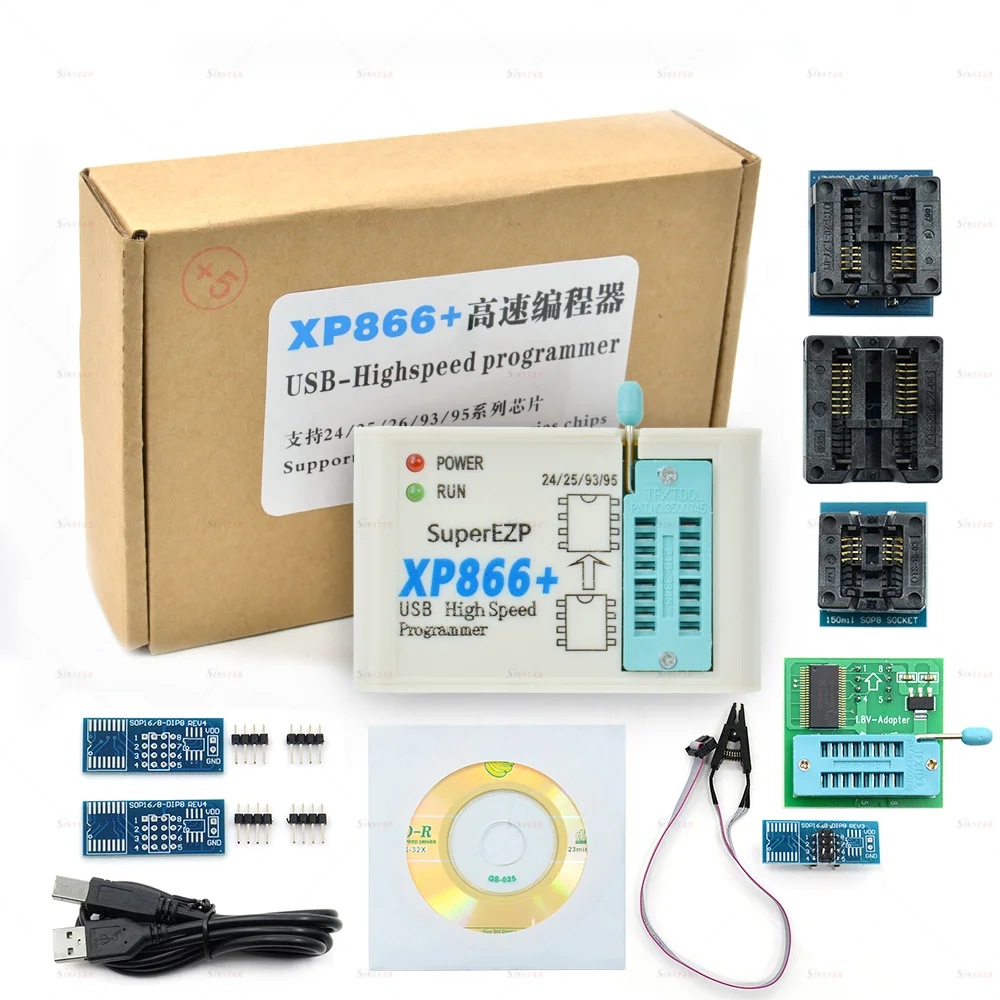 XP866 USB SPI Programmer with 7 Adapter Support 24 25 93 95 EEPROM Flash Bios Compiler Faster Programming Speed Than EZP2019