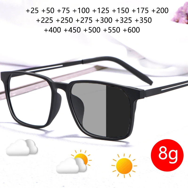 

Ultralight Photochromic Reading Glasses Titanium eyewear Men Women Presbyopic Glasses Full Frame magnifying Eyeglasses +175+200