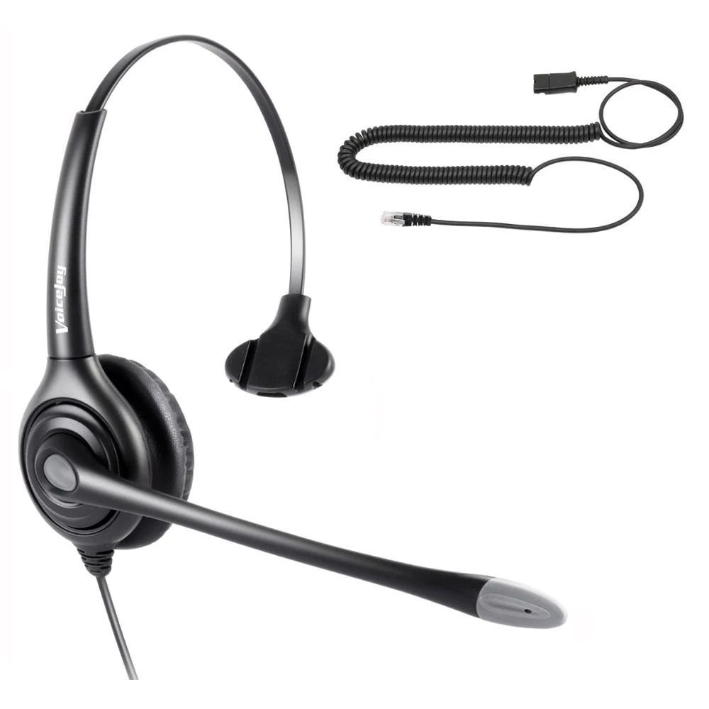 Professional Call Center Headset RJ9 Plug with Quick Disconnect Cable for
