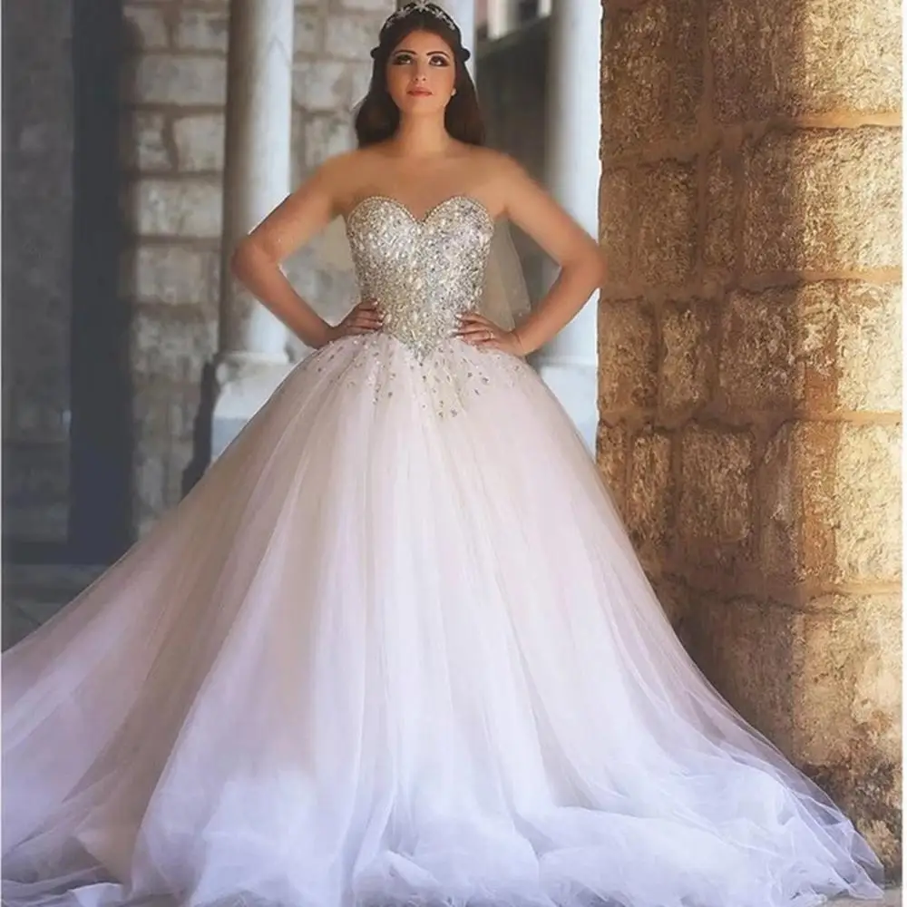 Gorgeous Sweetheart Sleeveless Lace-Up Crystal Ball Gown Princess Wedding Dress