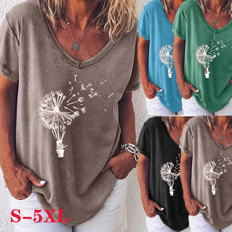 

Best selling solid color loose slim summer new leisure printing ladies t-shirt