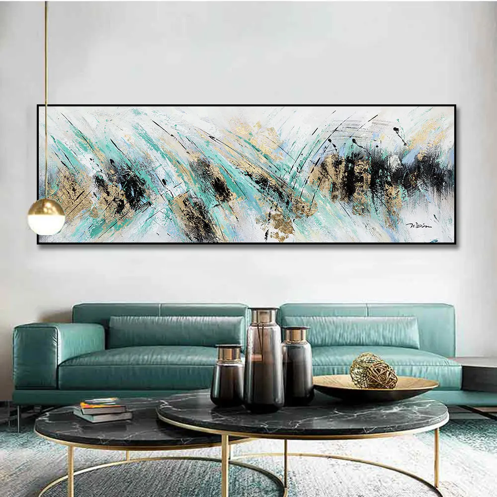 Modern Style Hand-Painted Blue Oil Painting Abstract Original Wall Art Canvas Painting for Living Room House Decoration NO FRAME