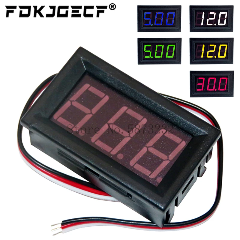 Mini Voltmeter Tester Digital Voltage Test Battery DC 0-100V 3 Wires Red Green Blue Orange White for Auto Car LED Display Gauge