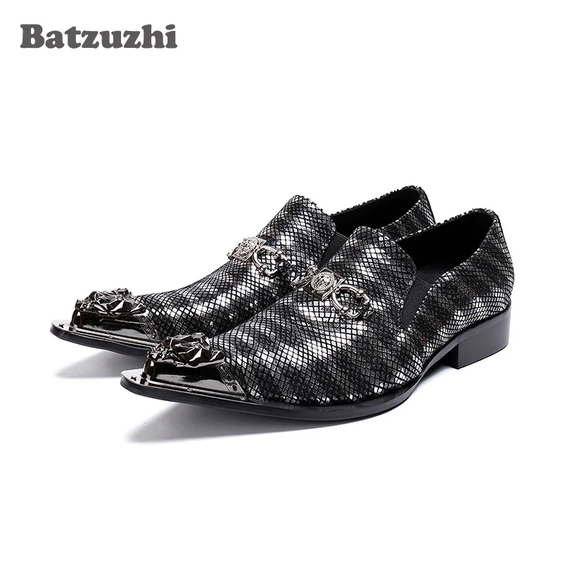 Batzuzhi 2020 New Men Shoes Metal Pointed Toe Black Genuine Leather Dress Shoes Men Oxfords Business and Party Chaussures Hommes