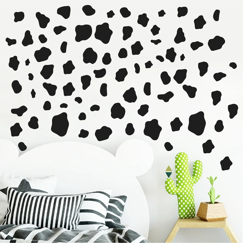 60Pcs Cartoon Cow Spot Pattern Wall Sticker Nursery Kids Room DIY Vinyl Wall Decal Milk Cow Skin Dot Glass Mug Bottle Decoration