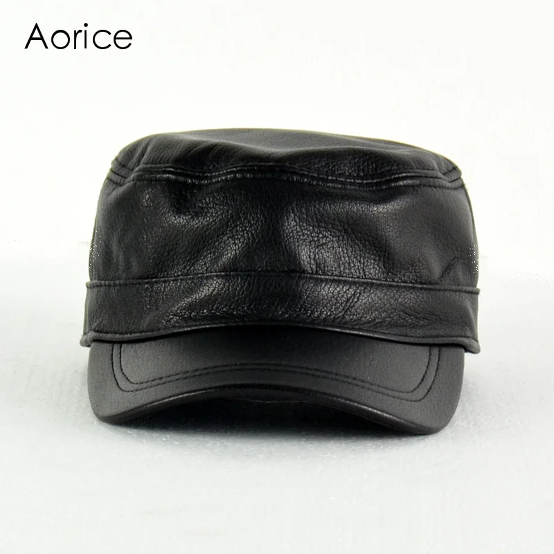 Aorice Genuine Leather Men Baseball Cap Hat High Guality Men\'s Real Sheep Skin Leather Adult Solid Army Hats Caps HL154-B