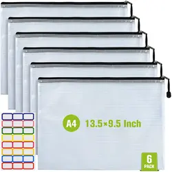 Plastic Mesh Zip File Bags, 6PCS A4 Document Organizer Waterproof Tear-Resistant File Folders, for School Office Home Storage