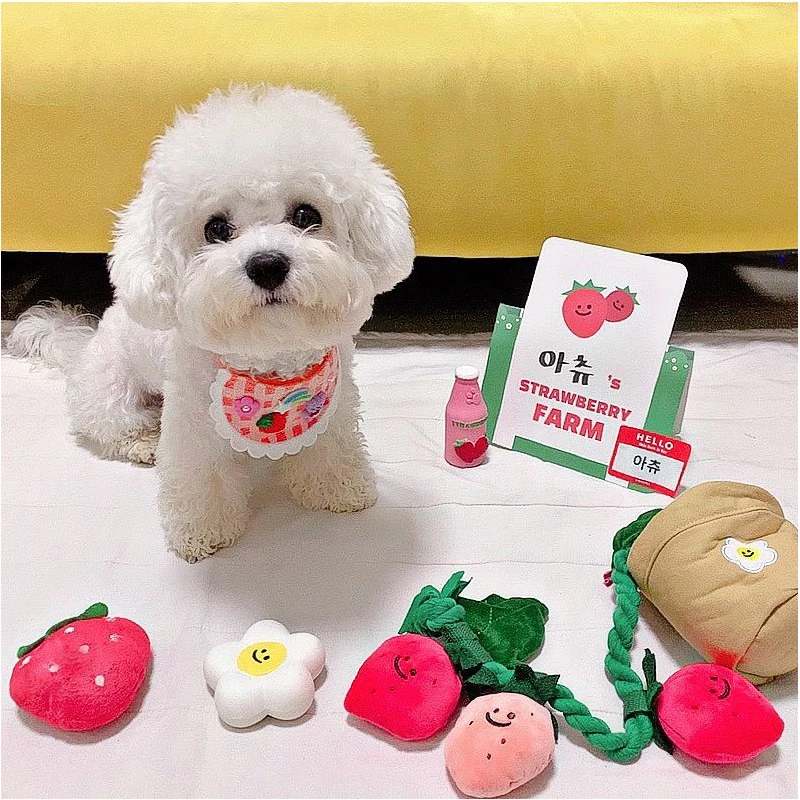 Flowerpot Pet Dog Chew Toy Strawberry Shape Soft Plush Pets Squeaking Toys for Small Medium Dogs Funny Puppy Accessories New