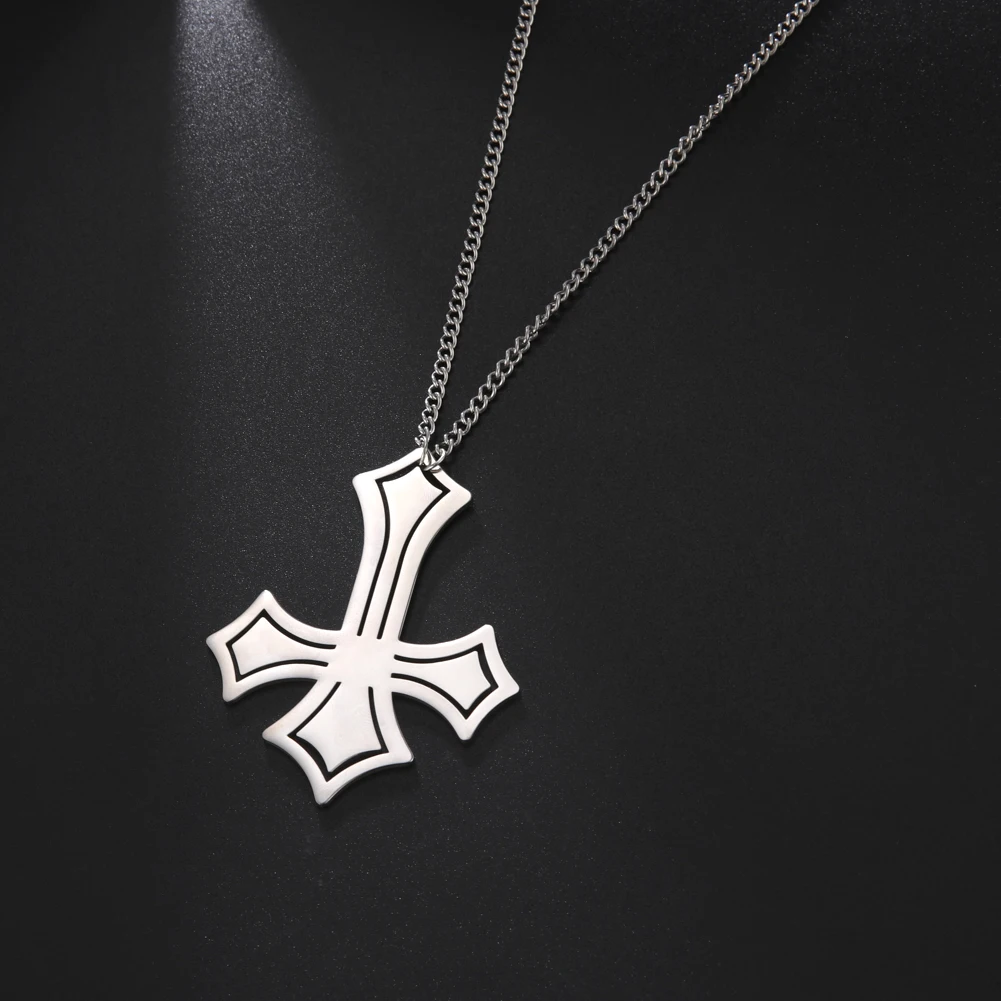 Myshape ​Inverted Cross Necklace Gothic Upside Down Crucifix Stainless Steel Necklaces Anit Christ Satanic Religion Male Jewelry