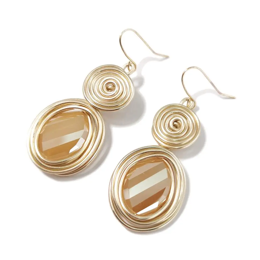 MANILAI Handmade Big Champagne Crystal Earrings For Women Fashion Gold Color Wire Helical Dangle Earrings Bohemia Jewelry