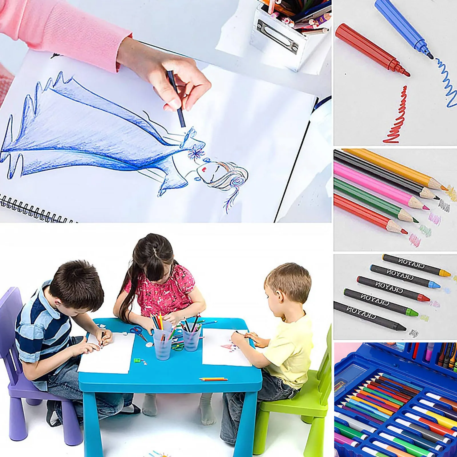 68PCS Kids Painting Drawing Art Set with Crayons Oil Pastels Watercolor Markers Colored Pencil Tools for Toddlers Gift