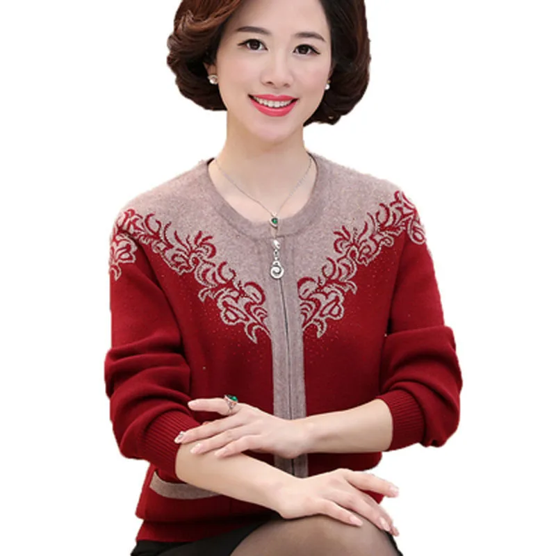 20204 Spring Women Knit Wool Jacket Middle aged Mother zipper Sweater Cardigan Casual Tops Loose Large Size Coat Plus Size 4XL
