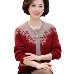 20204 Spring Women Knit Wool Jacket Middle aged Mother zipper Sweater Cardigan Casual Tops Loose Large Size Coat Plus Size 4XL