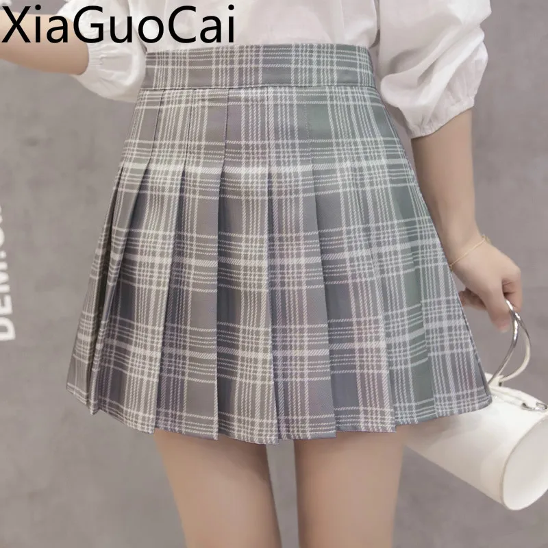 Summer Plaid Pleated Women Skirts High Waist Ladies Short Skirts College Wind Was Thin Summer Skirts