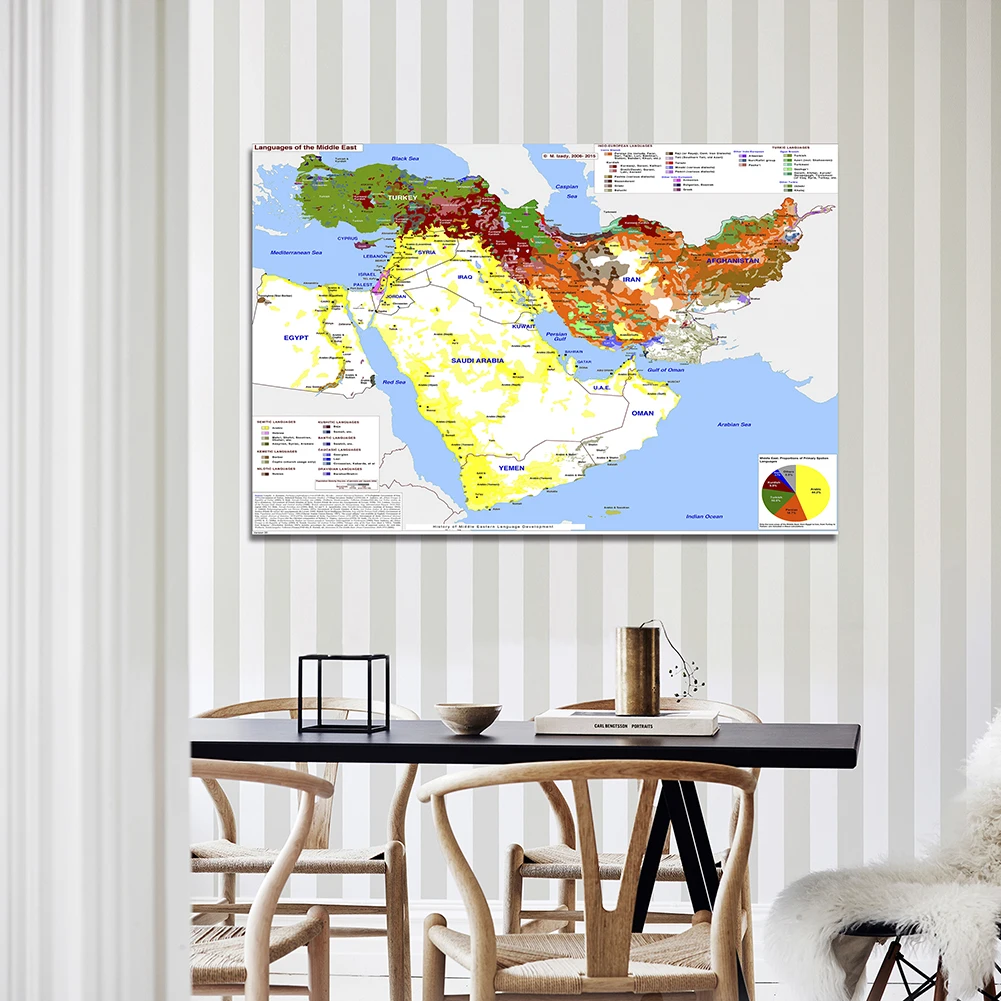 150*100 cm mapa do oriente médio, pôster de parede de desenvolvimento de idiomas, pintura em tela não tecida, decoração de casa, material escolar