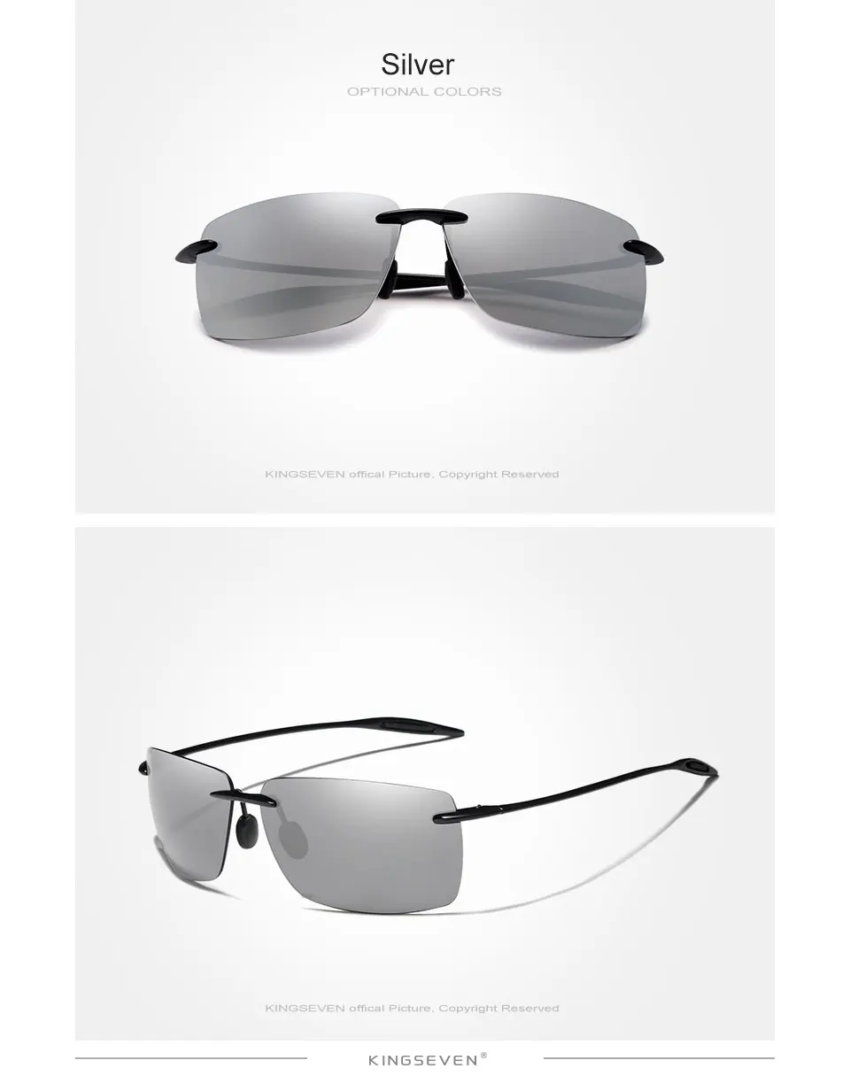 KINGSEVEN Marke Polarisierte Sonnenbrille Männer Mode Randlose Linse Fahren Quadrat Sonnenbrille Männlichen Frauen TR90 Goggle Zonnebril – Detail 8