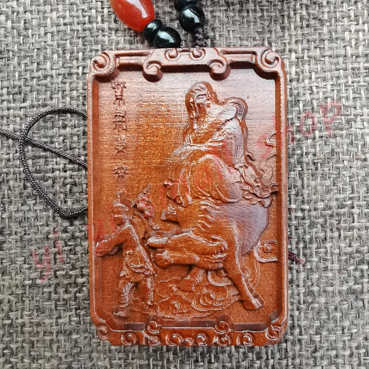 Taoist token, jujube wood pendant, Lightning Wood, embossed, Lord riding an ox