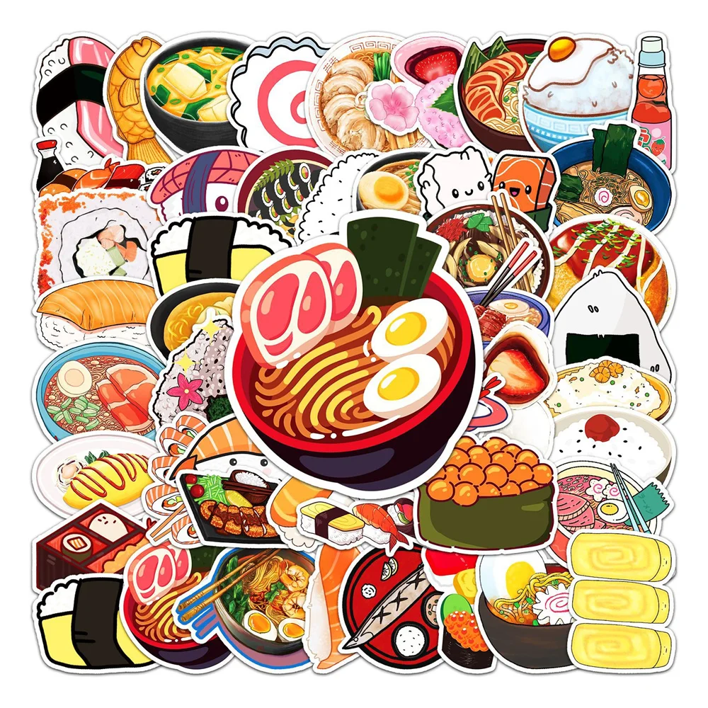 

50pcs Gourmet Japanese Food Stickers For Notebooks Stationery Scrapbook Cute Sticker Craft Supplies Scrapbooking Material