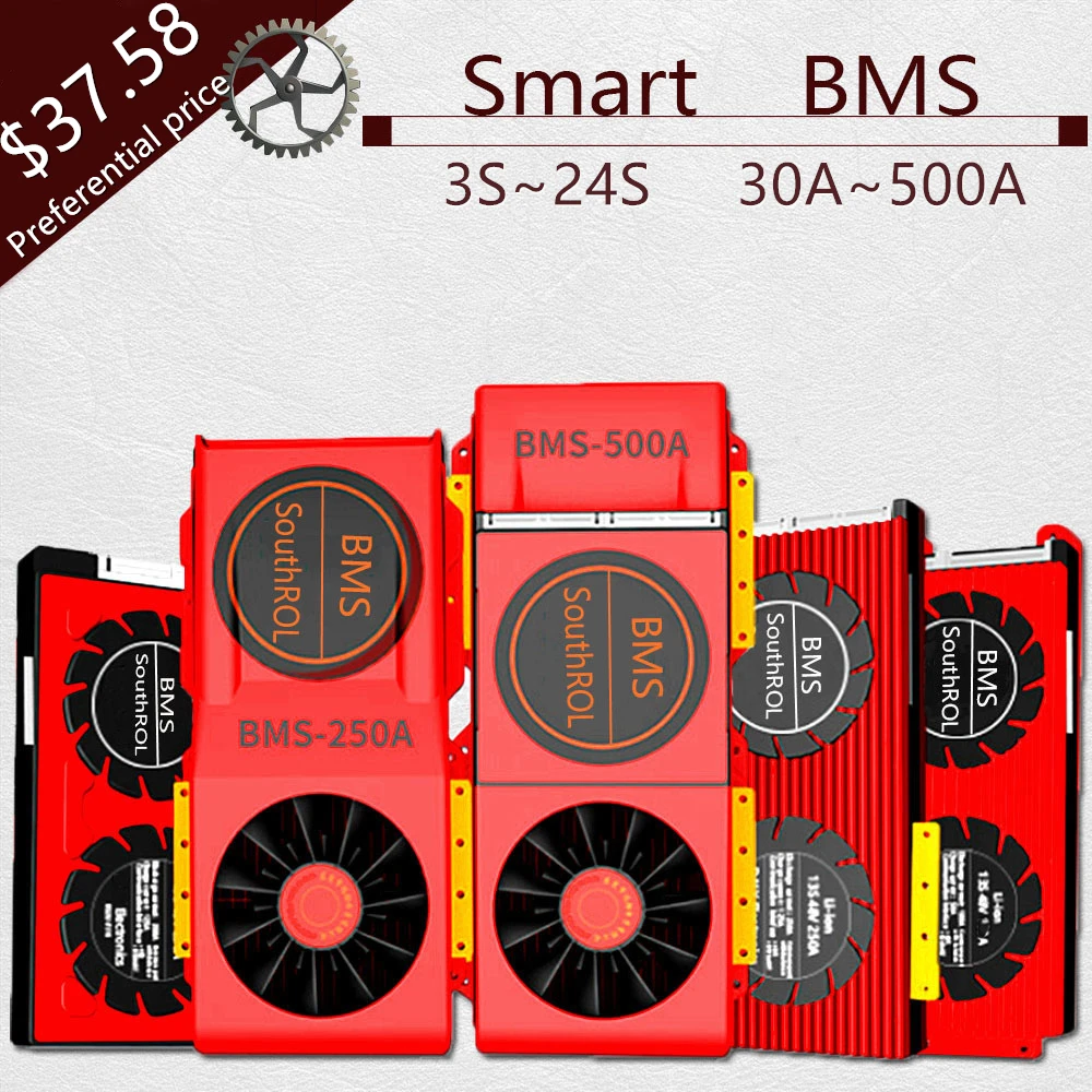 Smart BMS 12V 36V 48V 30A 60A 80A 100A 120A 150A 200A LiFePo4 Li-Ion Battery 3S 4S 7S 8S 10S 12S 13S 16S 20S 24S Balance