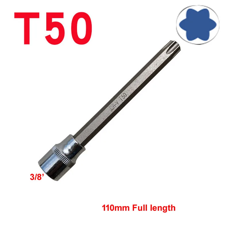 1pcs 110mm Extra Long Spanner Tamper Proof Torx Star Bit Socket Nuts 3/8 Inch Square Impact Driver Wrench Tool T30 T40 T45 T50