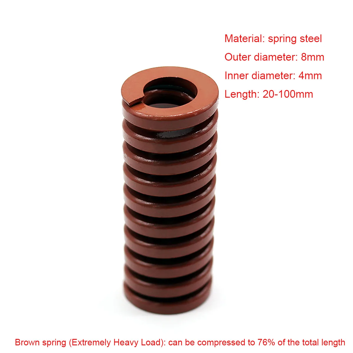 1Pcs Brown Extremely Heavy Load Compression Die Spring Outer Diameter 8mm × Inner Diameter 4mm × Length 20-100mm