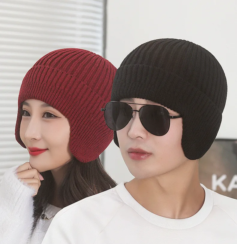 New Ear Protection Women Men Warm Thick Beanie Cap Hat Winter Lady Male Soft Knit Earflap Cap Hat With Ears For Women Men