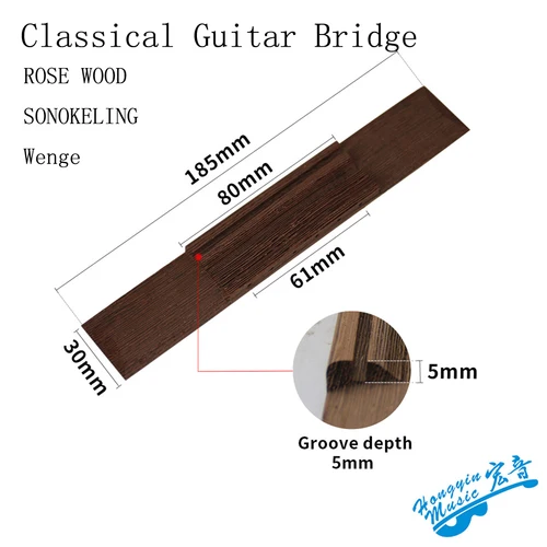 Imagen 2 del producto Puente de guitarra clásica, puente Universal, piezas de repuesto de palisandro, accesorios de guitarra 185*30*9mm, SONOKELING Wenge