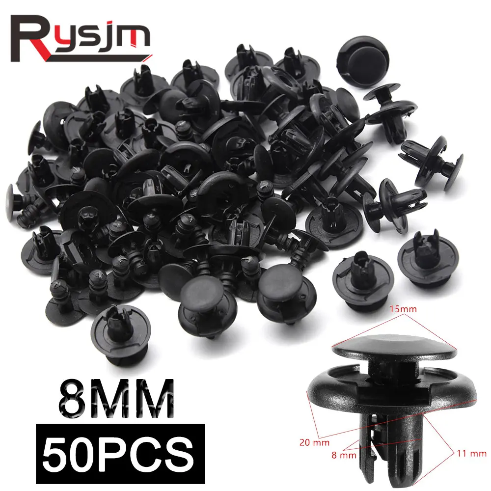 50pcs 8mm 6mm Black Plastic Vehicle Car Bumper Clips Fastener Buckle Interior Trim Card Door Liner Fixed Clamp Fit For Toyota