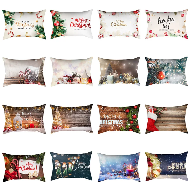 

Happy Cushion Cover 30X50 Pillowcase Polyester Merry Christmas Gift Snow Printed Decorative Pillows Sofa Cushions Pillowcover