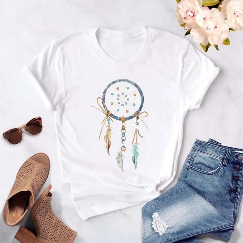 

Dreamcatcher Women T Shirt Summer White Short Sleeve Harajuku Graphic Women Clothing 90S Girl Tee Shirt Female Tops