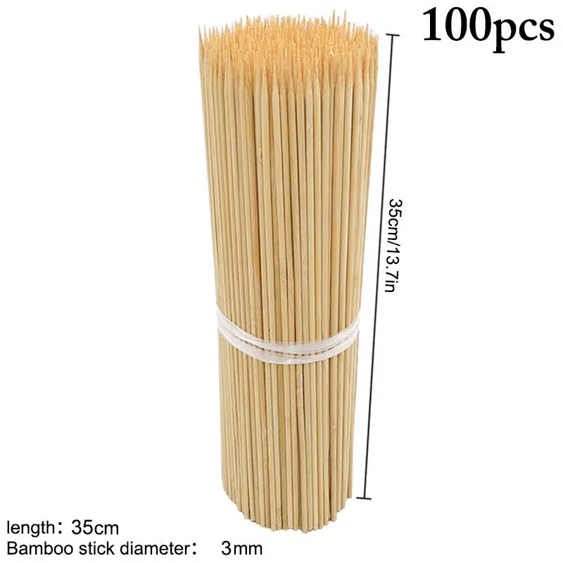 35cm/3mm 100pcs Bamboo Wooden BBQ Skewers Food Bamboo Meat Tool Barbecue Party Disposable Long Sticks Catering Grill Camping