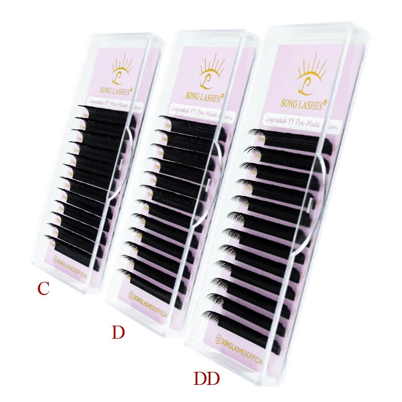 SONG LASHES New Premade Fans YY Shape Black Brown Eyelash Extension Two Tips C/D Curl High Quality Fans