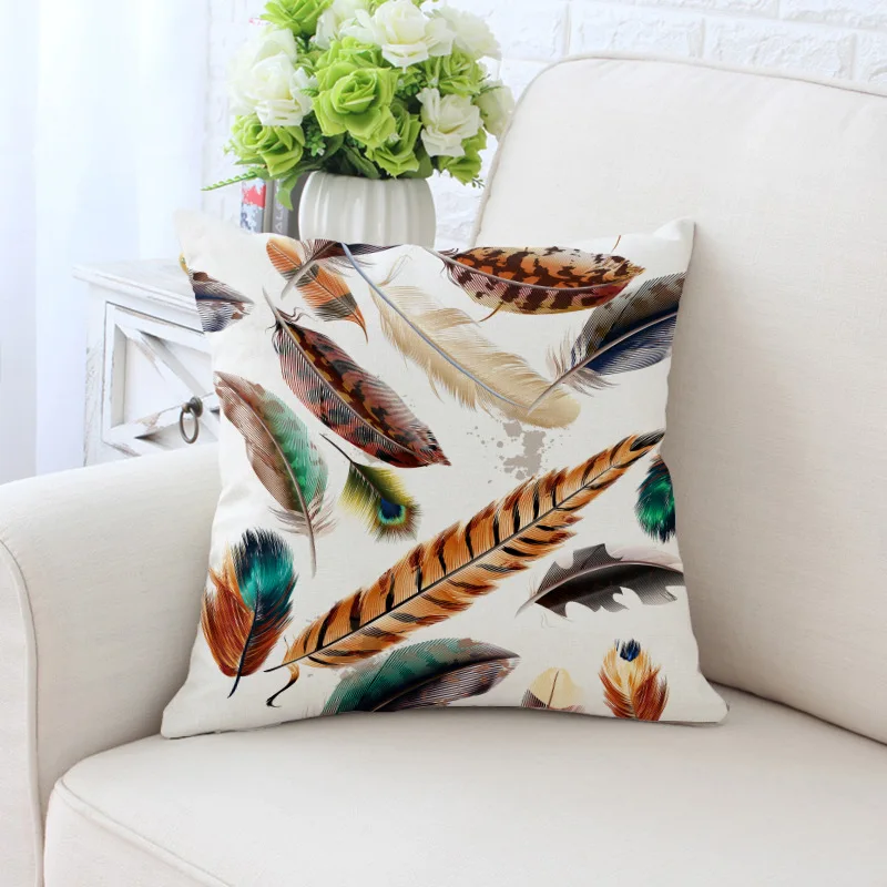 Colorful Peacock Feathers Cushion Cover Modern Fashion Nordic Polyester Twill Pillow Cover Sofa Chair Throw Pillows Decorative