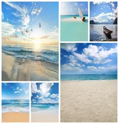 Summer Scenic Landscape Blue Sky Cloud Sunrise Seaside Cloud Sky Beach Trees  Mountain Seagull Photo Backdrop Photo Background